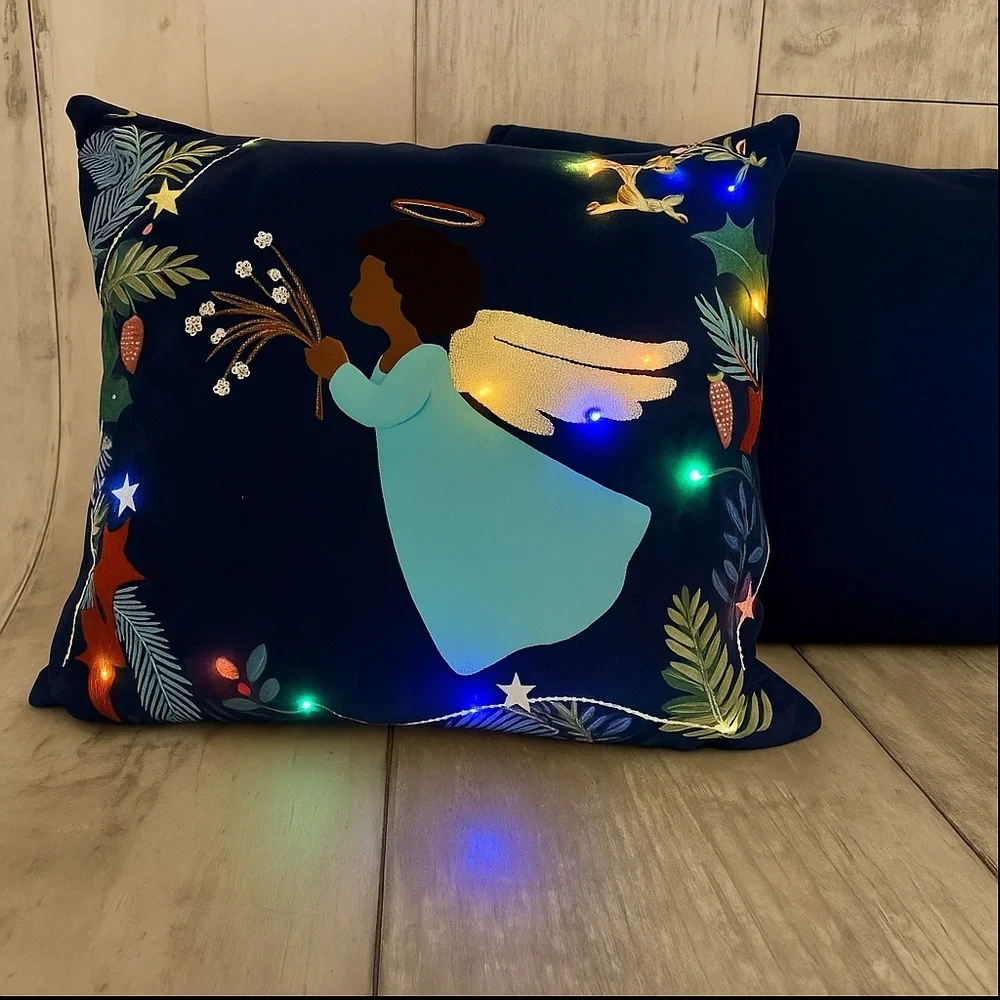 Bundle of Two NWT Navy Light Up Pillow within Brown Angel and Plain Navy Pillow